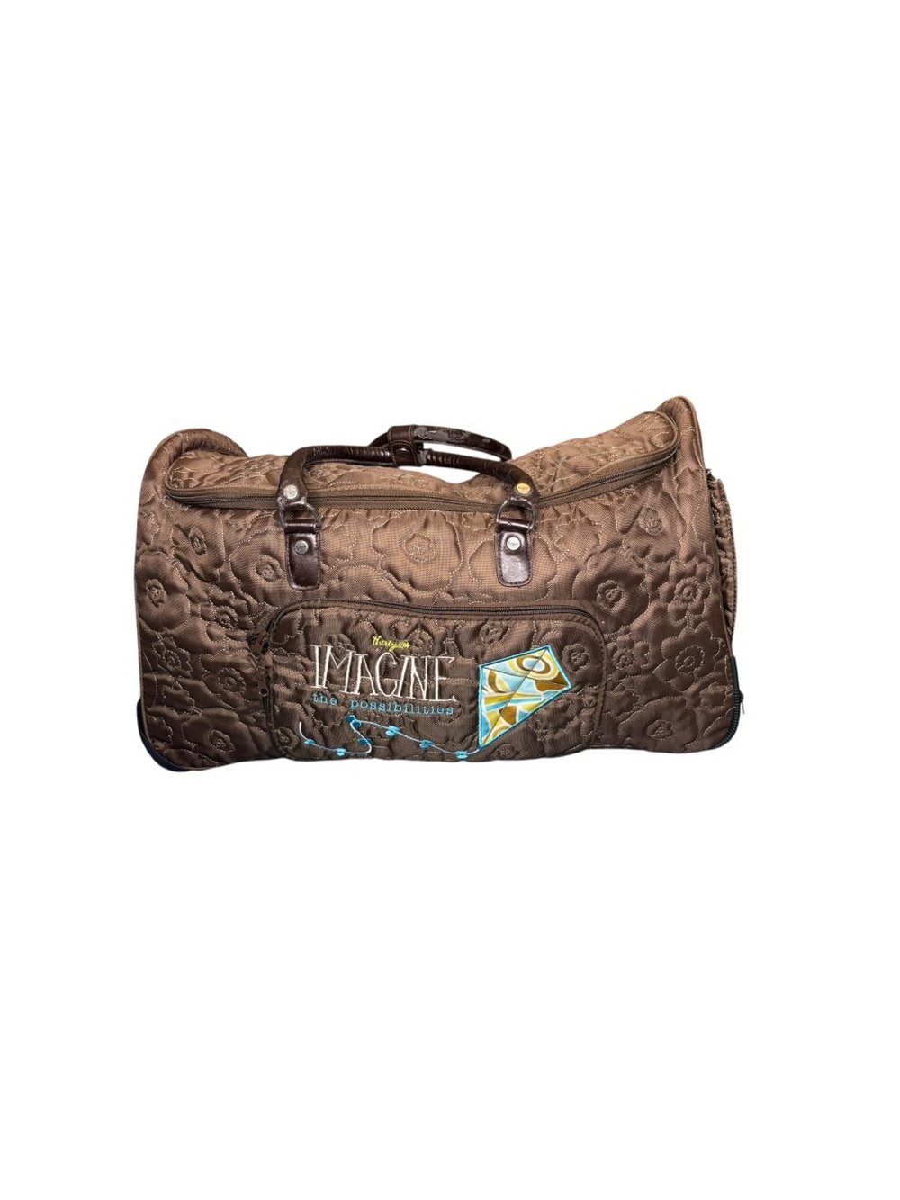 Thirty-One Imagine The Possibilities Rolling Duffel Travel Brown Quilted Luggage